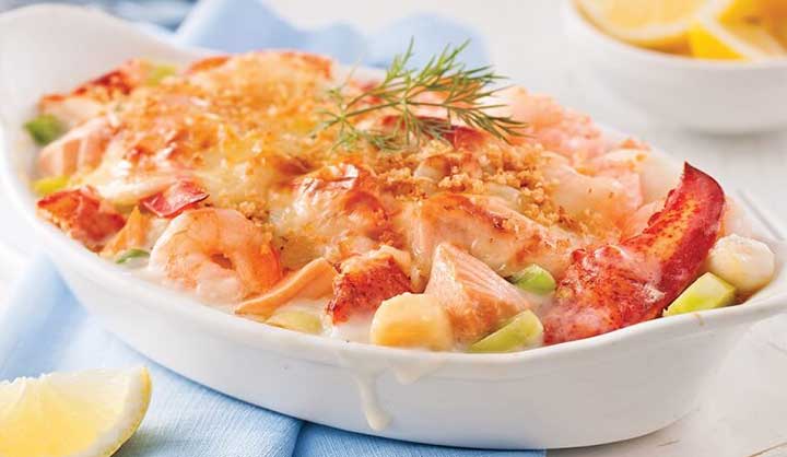 Gratin de fruits de mer aux poisson blanc scampis et crevettes