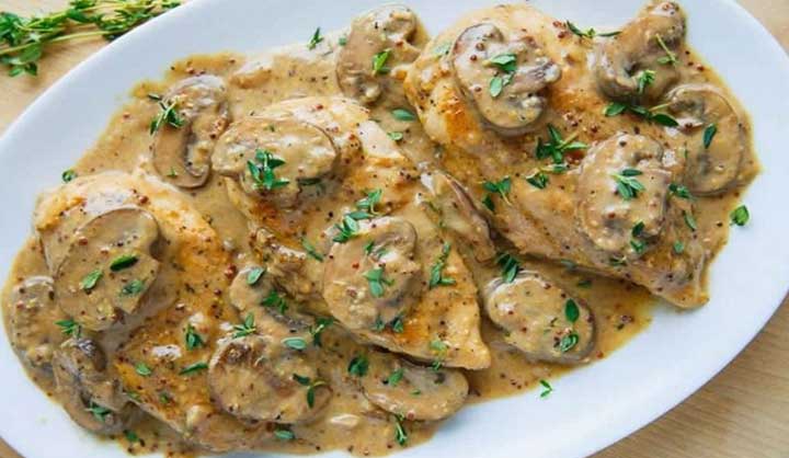 Poulet à la moutarde et aux champignons